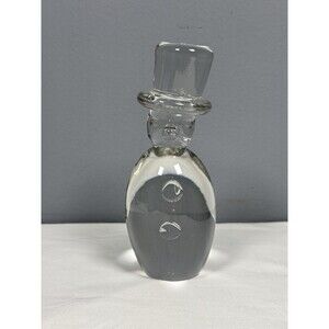 VTG Blenko Clear Art Glass Snowman Figurine Paperweight Top Hat Christmas